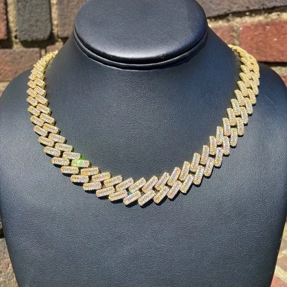 Iced Out Gold/ White Gold Plated Baguette Setting 18 Hip Hop Luxury Necklace